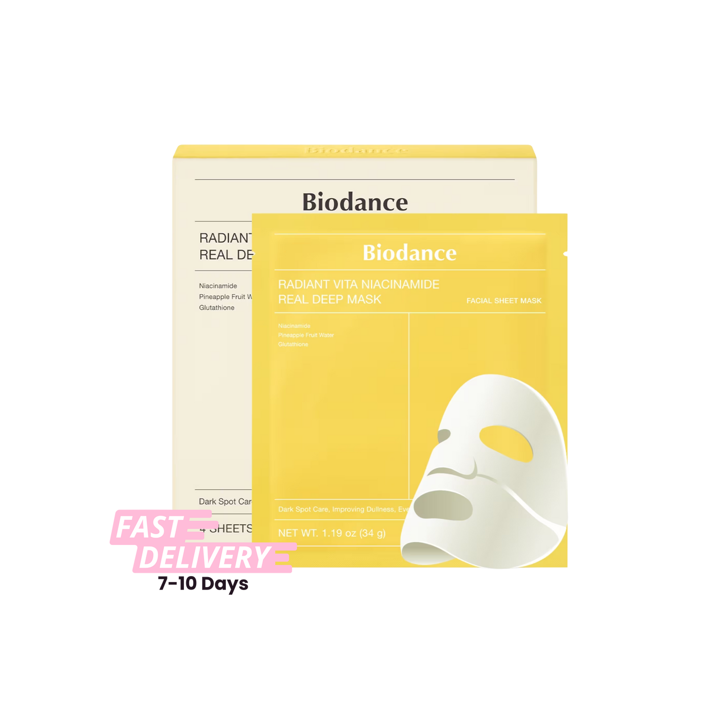 Biodance | Vitamin C Deep Mask, Antioxidant, Brightens Skin Tone, Helps Skin Become Tender and Bright, 4 Sheets
