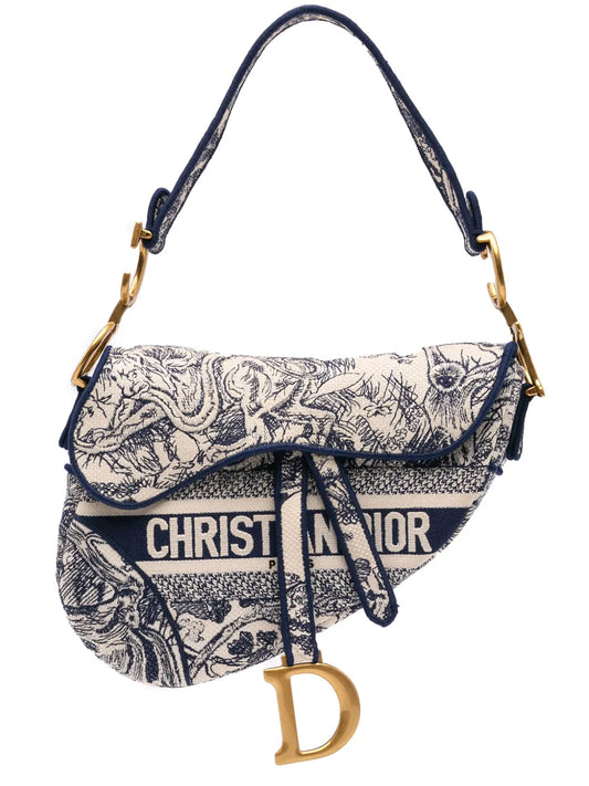 DIOR | Canvas Embroidered Toile de Jouy Saddle Bag