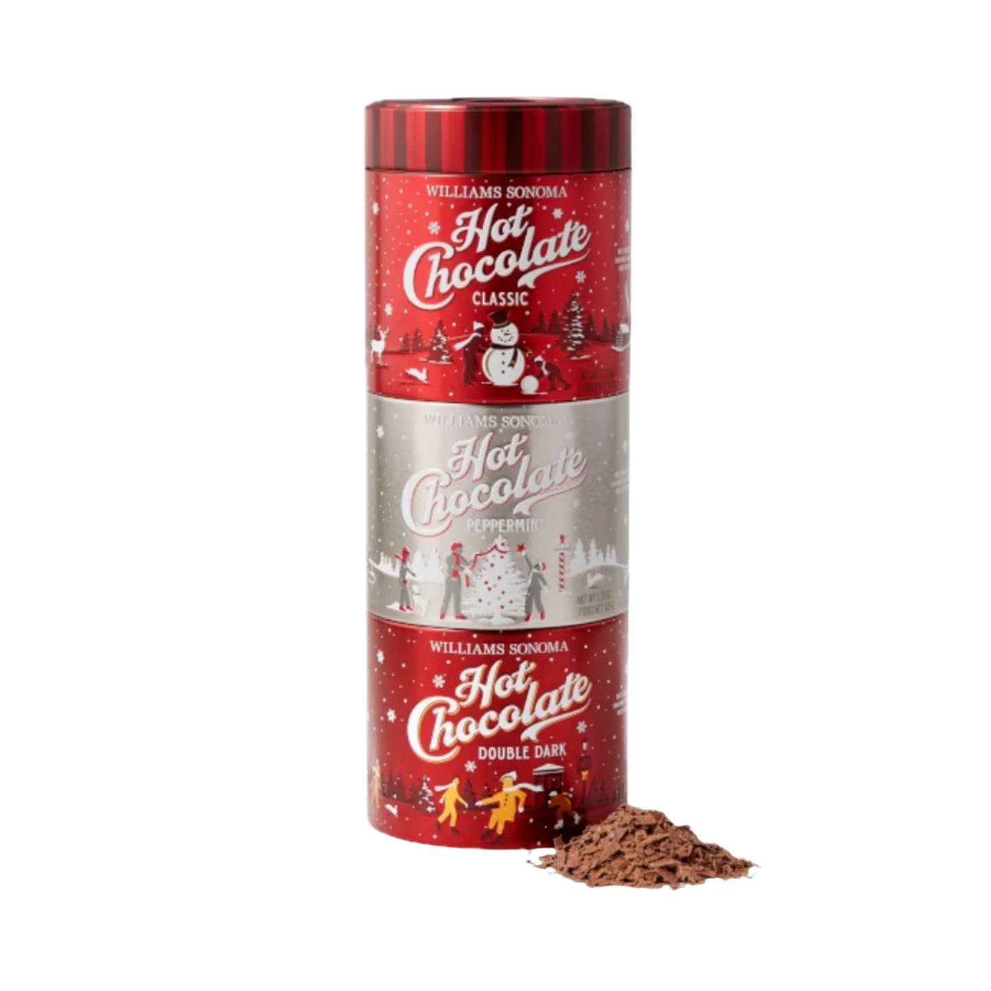 WILLIAMS SONOMA CLASSIC, PEPPERMINT, & DOUBLE DARK HOT CHOCOLATE SAMPLER TIN