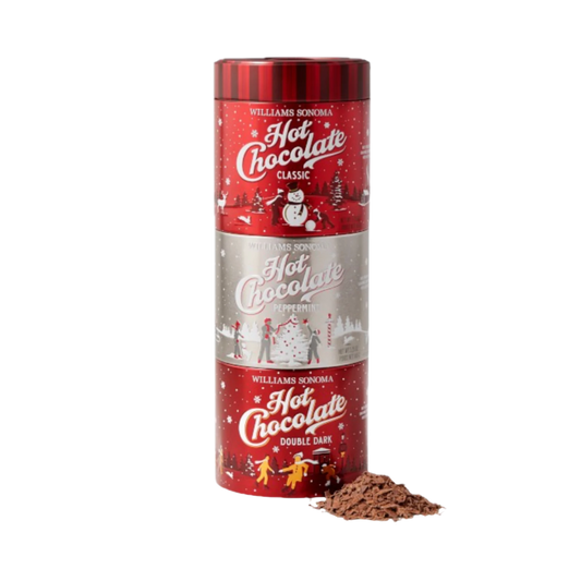 WILLIAMS SONOMA CLASSIC, PEPPERMINT, & DOUBLE DARK HOT CHOCOLATE SAMPLER TIN